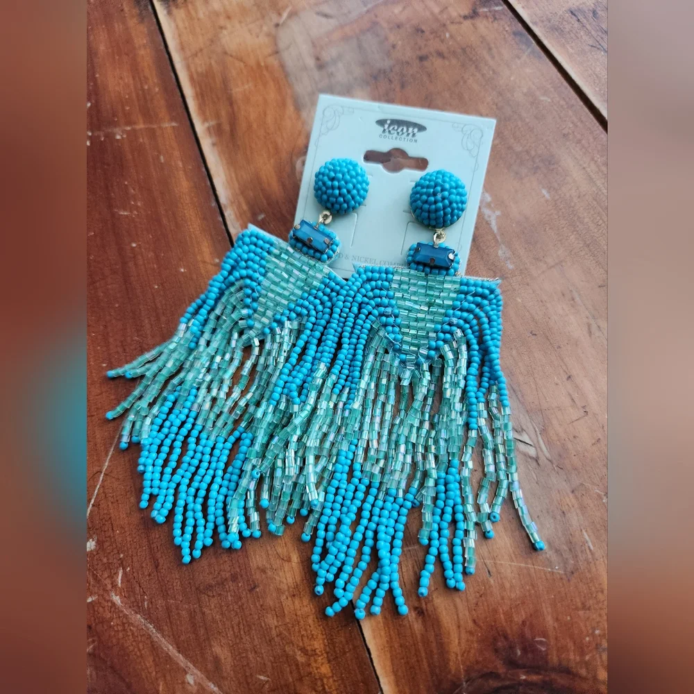 Beautiful Blue Tassel Pierced Earrings - Picture 12 of 16